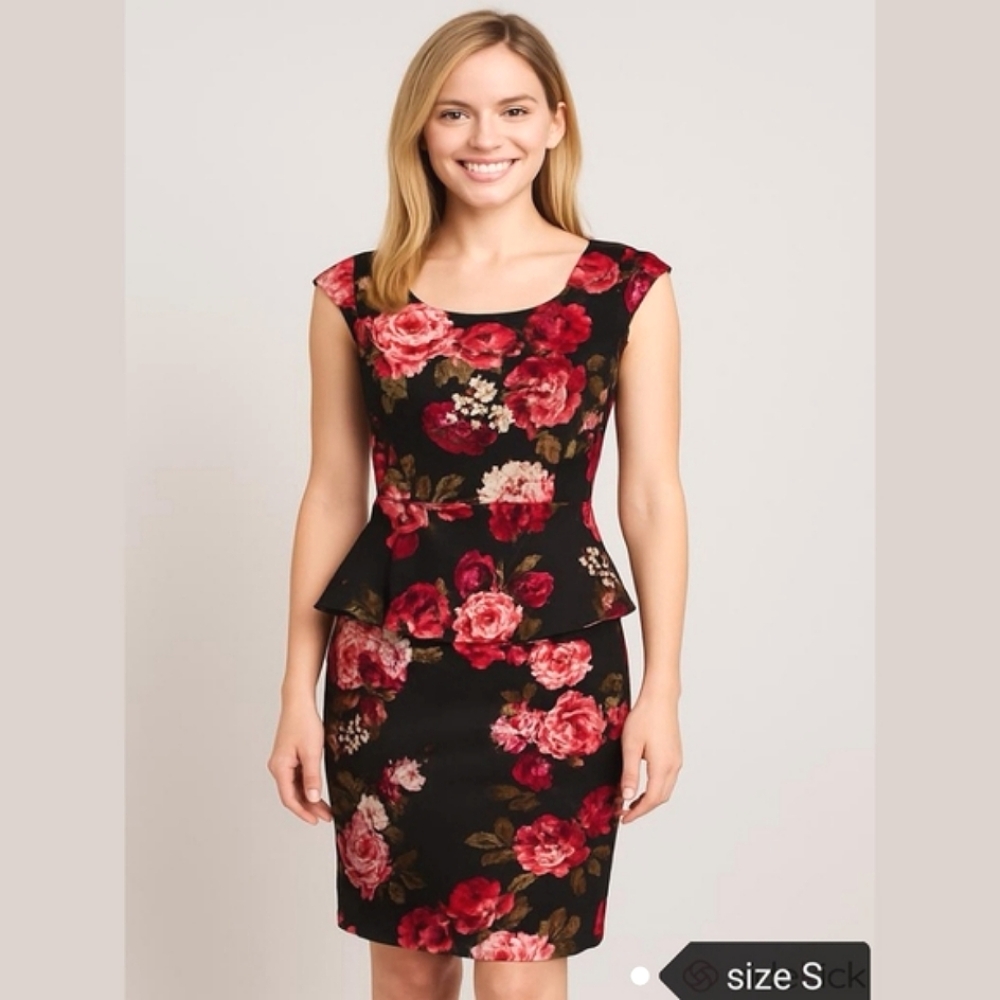 RICKI'S Floral Dress cap sleeve peplum waist size small